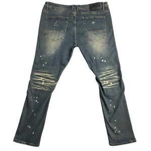 Switch Remarkable Slim Taper Jeans Mens 42x30 Blue Moto Biker Denim Distressed